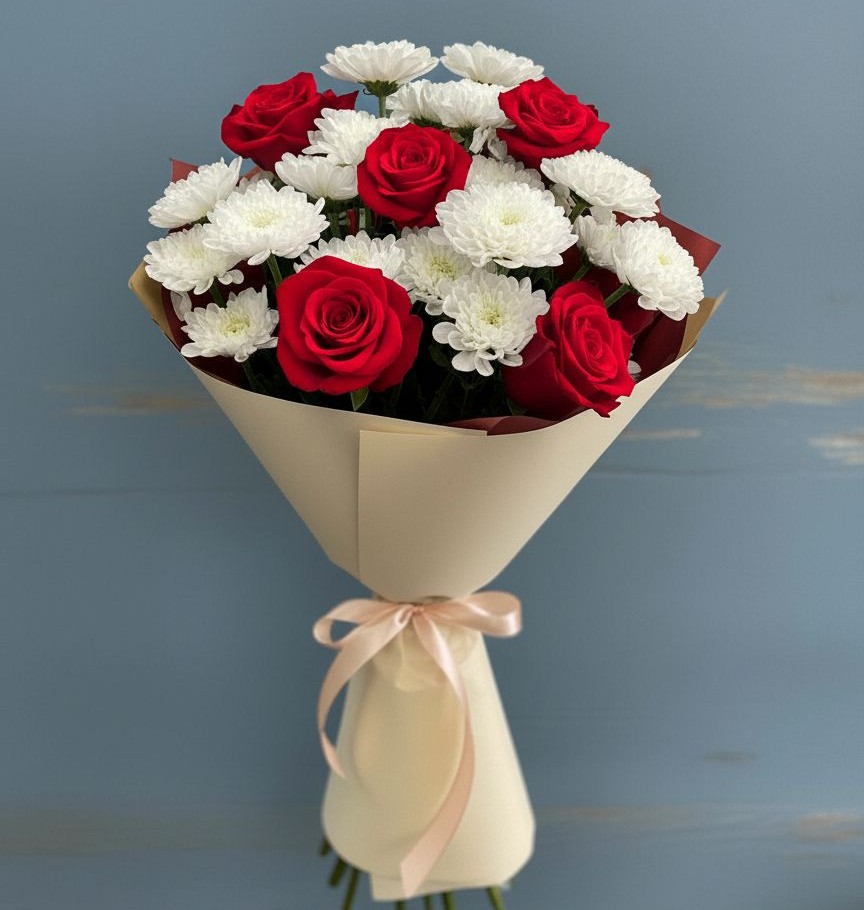 Букет цветов из: Розы и Хризантемы в Кисляковской