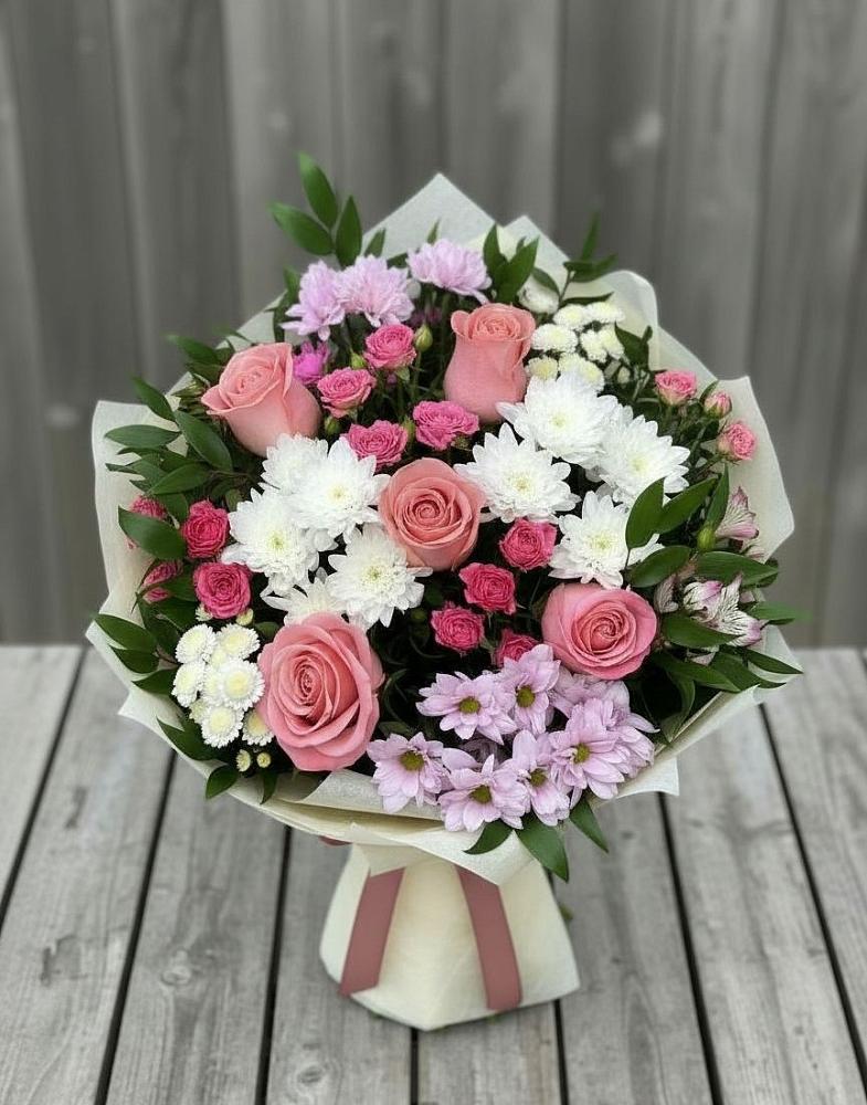Букет цветов из: Альстромерии, Гвоздики, Розы и Хризантемы в Кисляковской
