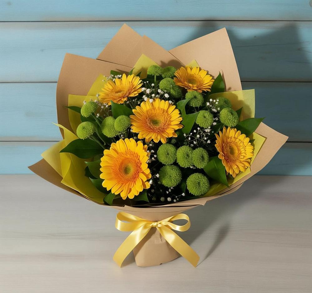 Букет цветов из: Герберы и Хризантемы в Кисляковской