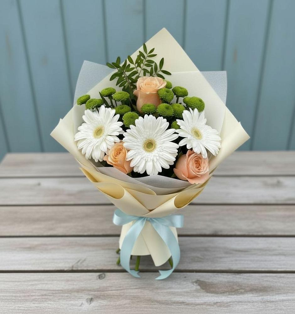 Букет цветов из: Герберы, Розы и Хризантемы в Кисляковской