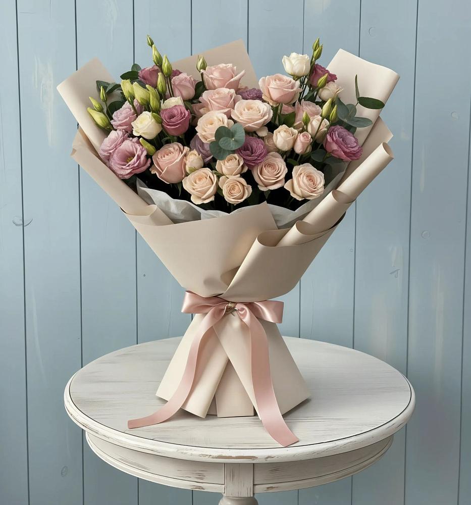 Букет цветов из: Розы и Лизиантусы в Кисляковской