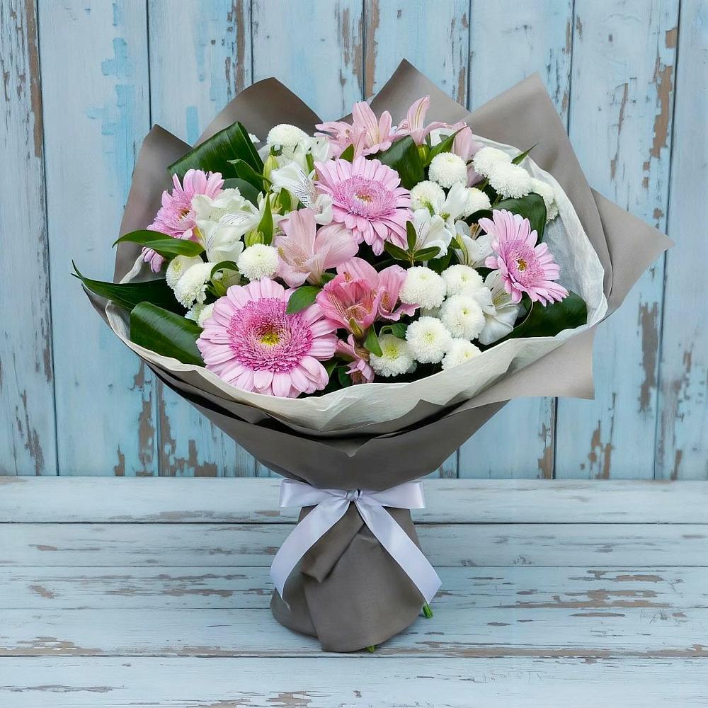 Букет цветов из: Герберы, Альстромерии и Хризантемы в Кисляковской