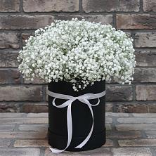Цветочная композиция из Гипсофила в шляпной коробке в Кисляковской